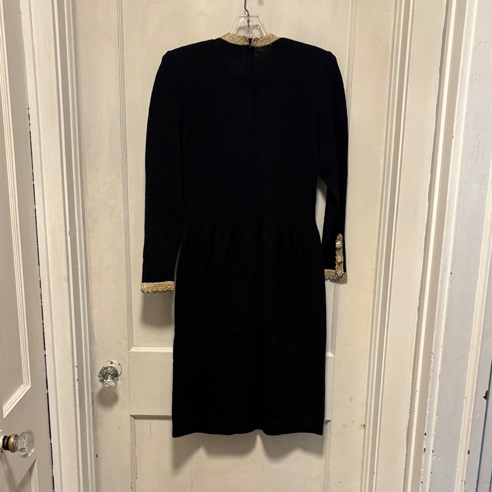 Vintage Don Sayres For Wellmore Wool Blend Black with Gold Trim Knitted Dress 8 - Picture 10 of 13